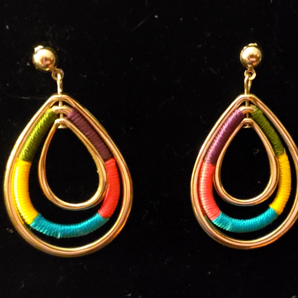 Triple teardrop threaded colorful post dangle earrings
